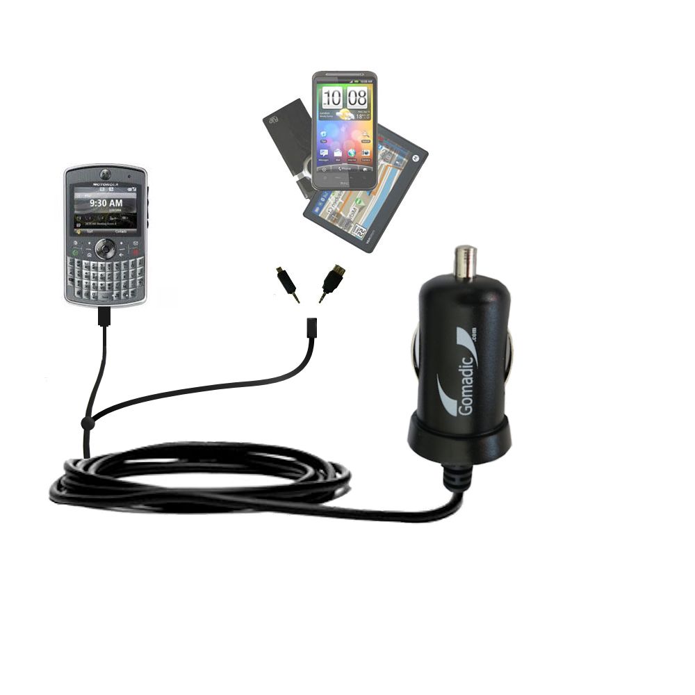 mini Double Car Charger with tips including compatible with the Motorola Q9h