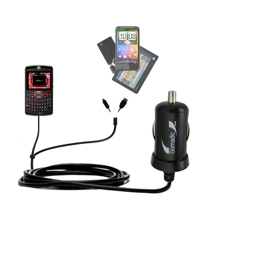 mini Double Car Charger with tips including compatible with the Motorola Q9m