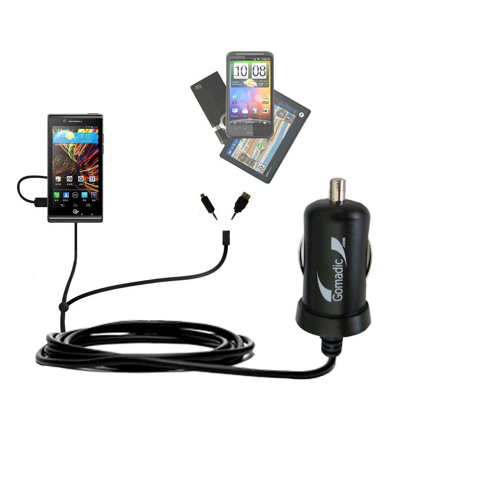 mini Double Car Charger with tips including compatible with the Motorola RAZR V XT886