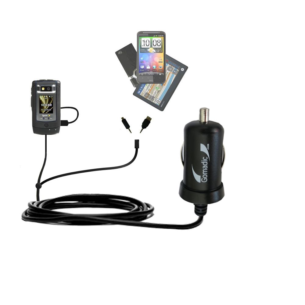 mini Double Car Charger with tips including compatible with the Motorola Renegade