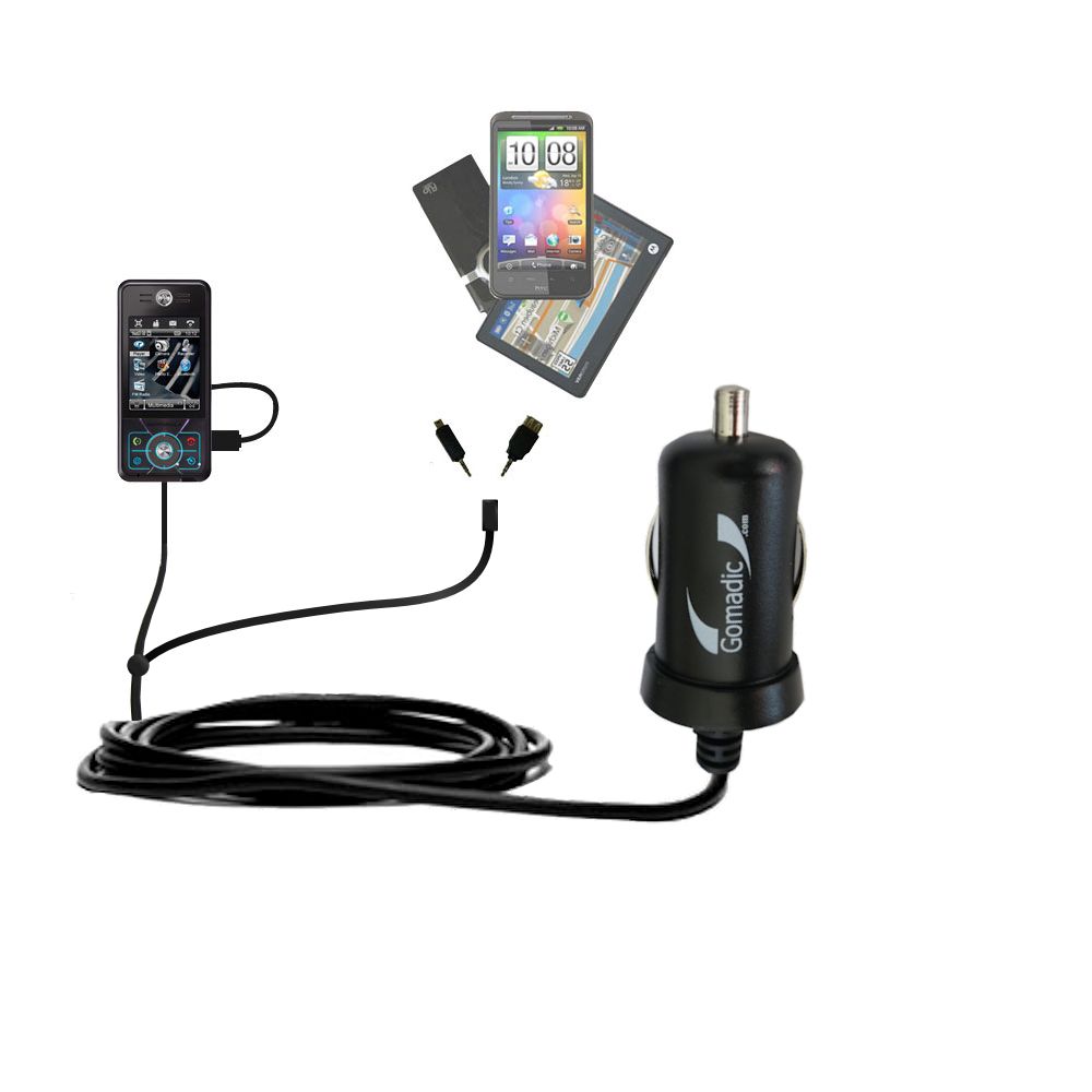 mini Double Car Charger with tips including compatible with the Motorola ROKR E2 E6