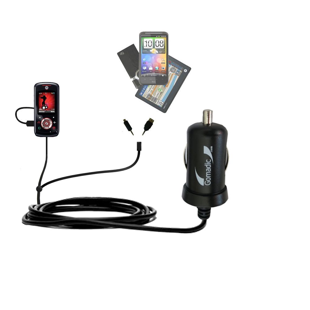 mini Double Car Charger with tips including compatible with the Motorola ROKR EM325