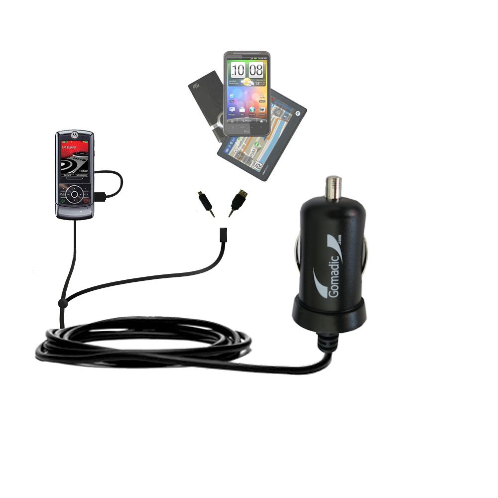 mini Double Car Charger with tips including compatible with the Motorola ROKR Z6