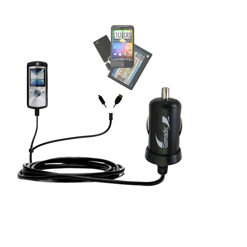 mini Double Car Charger with tips including compatible with the Motorola SLVR L7C