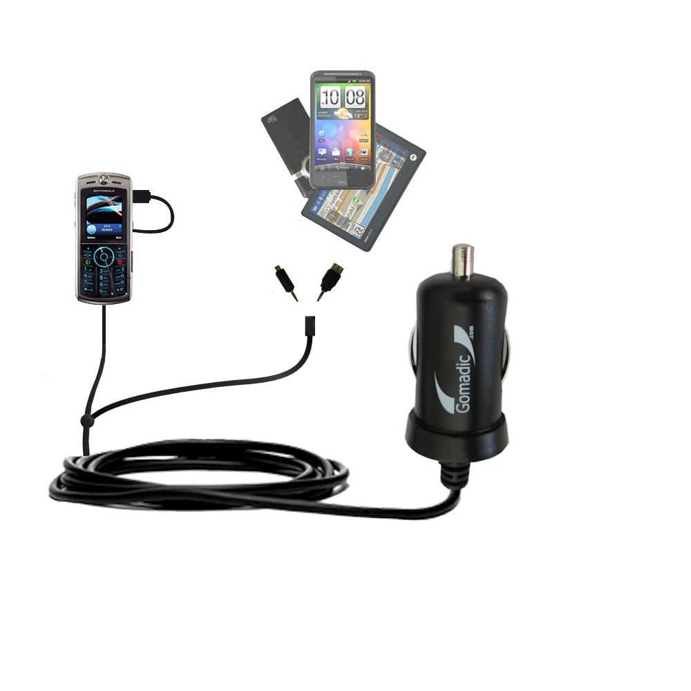 mini Double Car Charger with tips including compatible with the Motorola SLVR L9