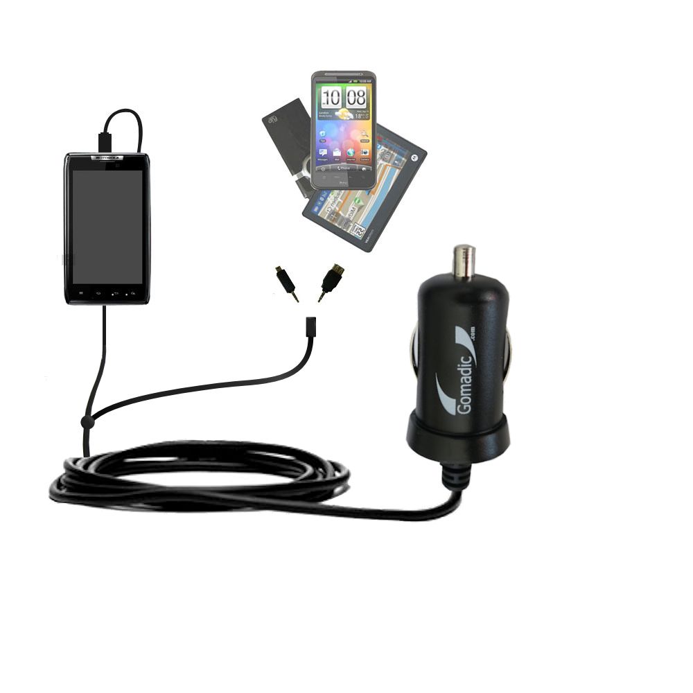 mini Double Car Charger with tips including compatible with the Motorola Spyder