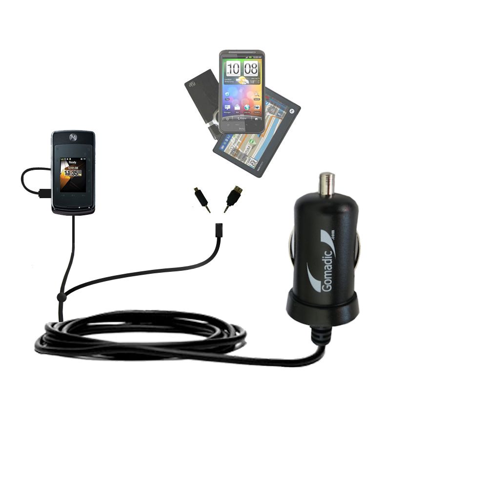 mini Double Car Charger with tips including compatible with the Motorola Stature i9