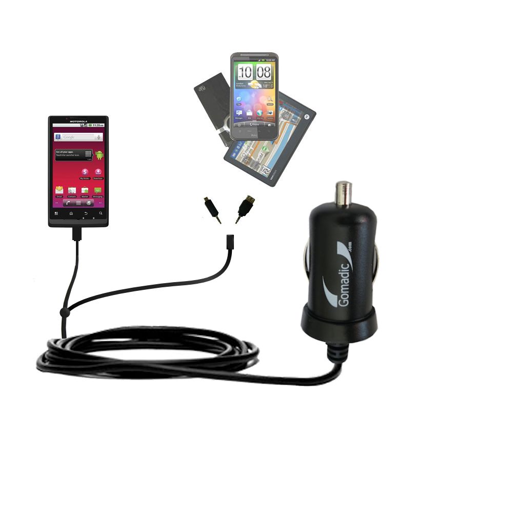 mini Double Car Charger with tips including compatible with the Motorola Triumph