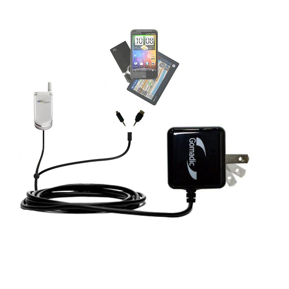 Gomadic Double Wall AC Home Charger suitable for the Motorola V150 - Charge up to 2 devices at the same time with TipExchange Technology