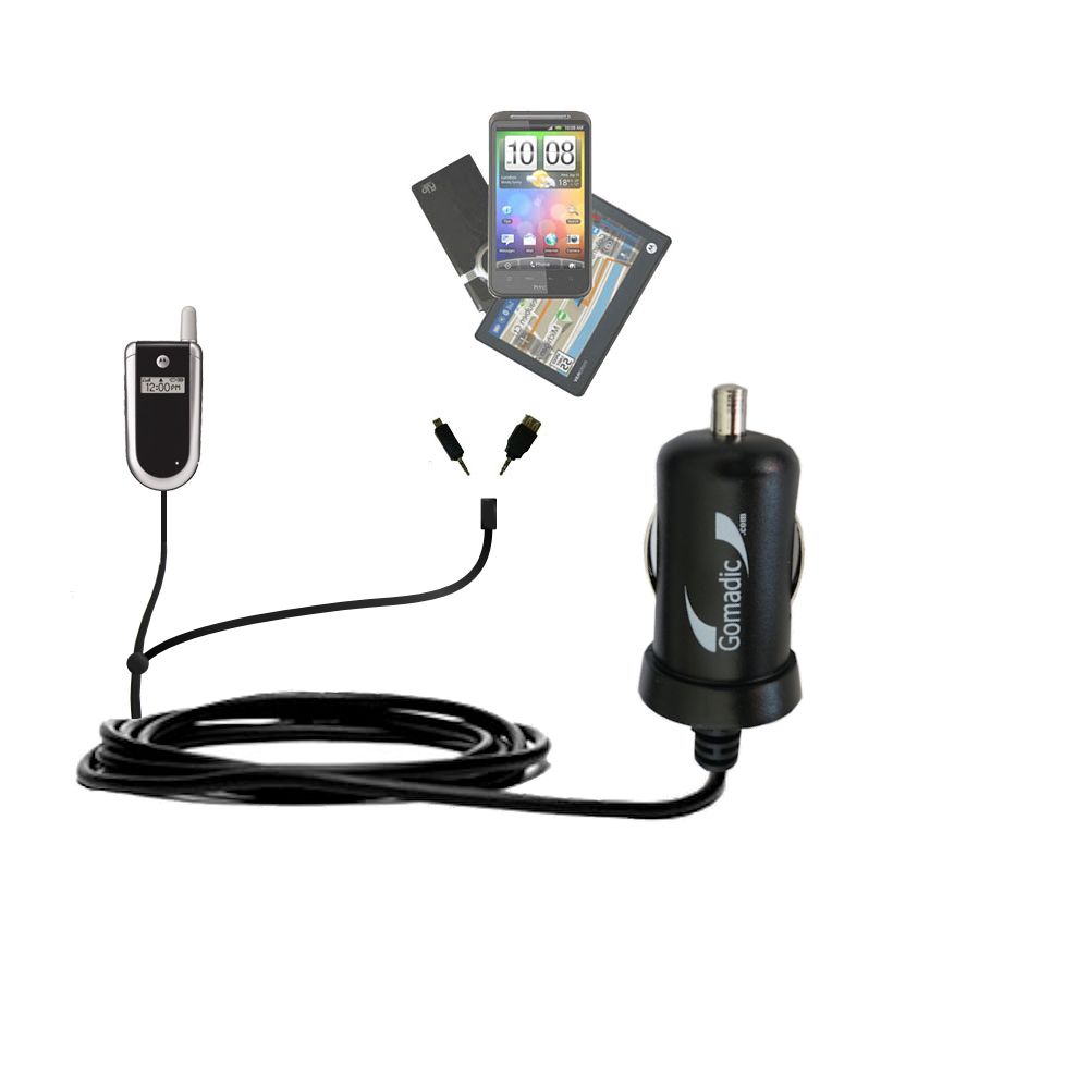 mini Double Car Charger with tips including compatible with the Motorola V180