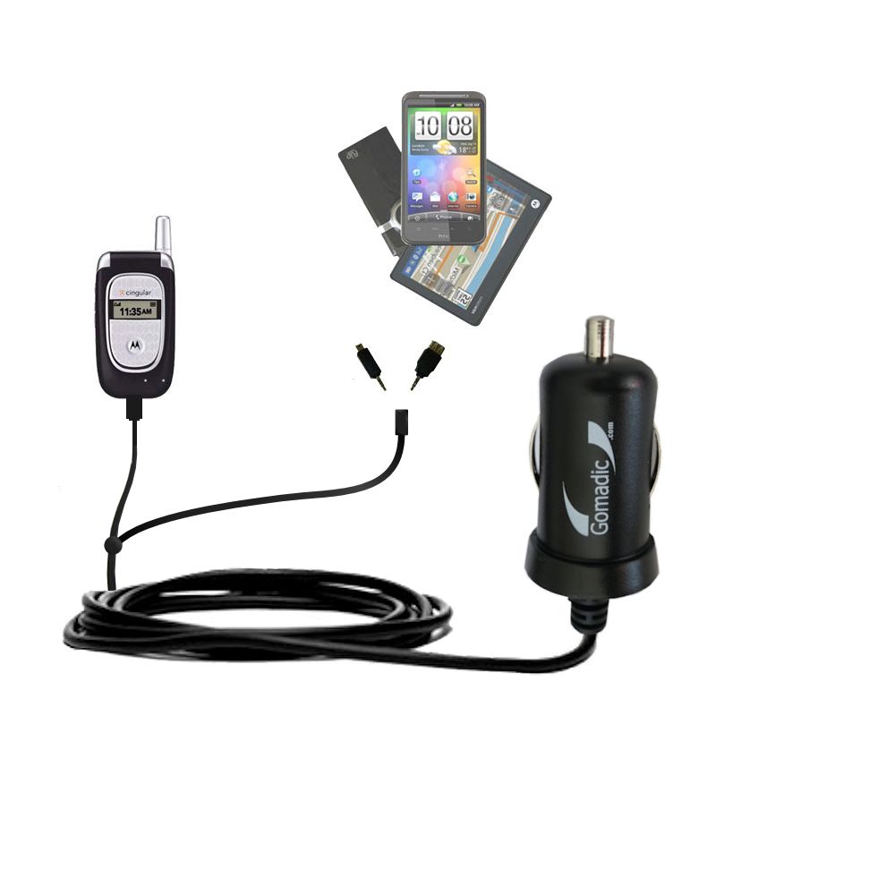 mini Double Car Charger with tips including compatible with the Motorola V190 V195 V197