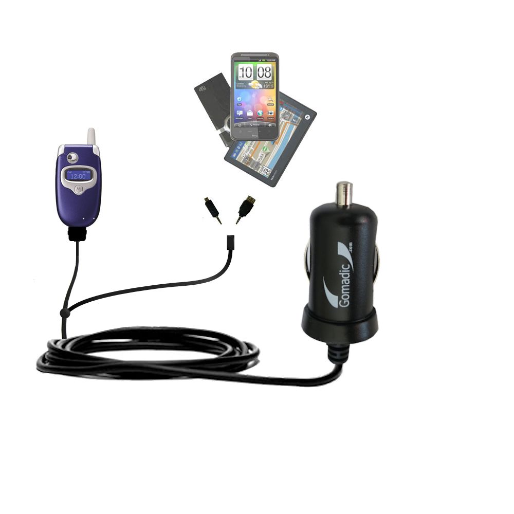 mini Double Car Charger with tips including compatible with the Motorola V276