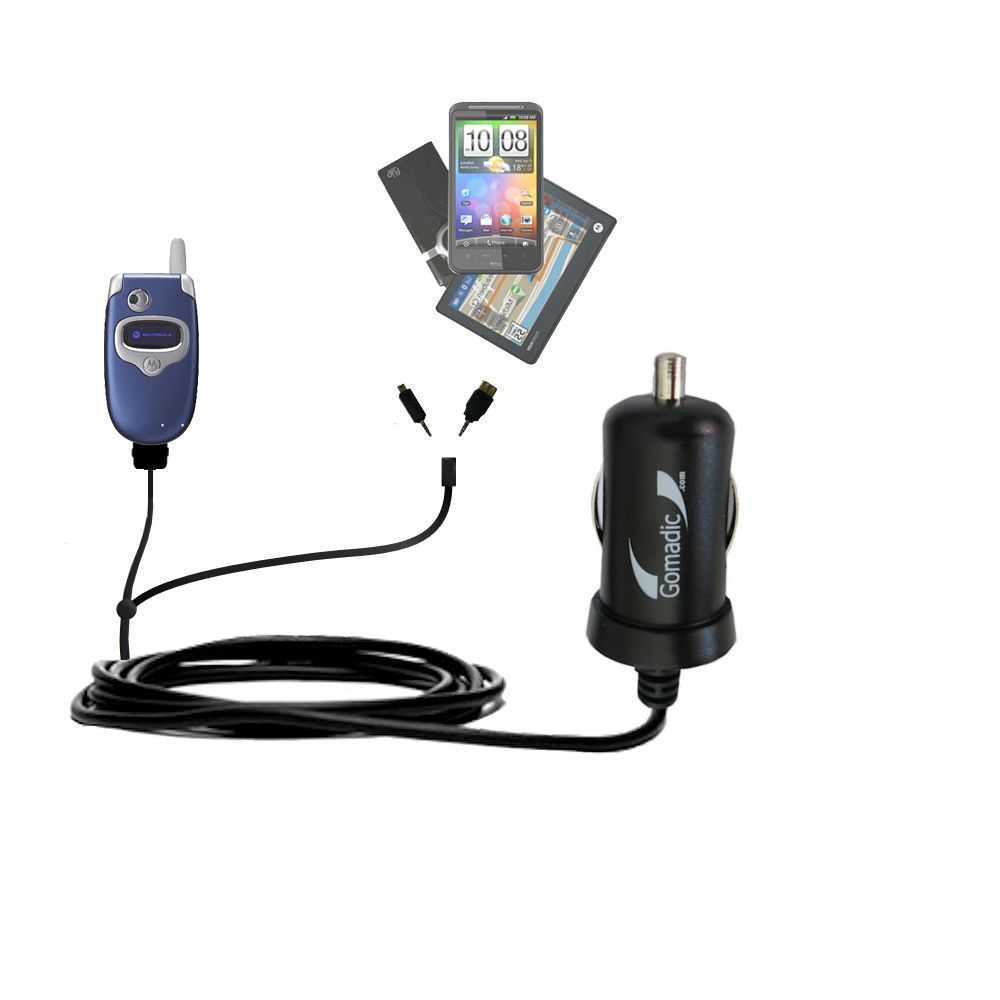 mini Double Car Charger with tips including compatible with the Motorola V300