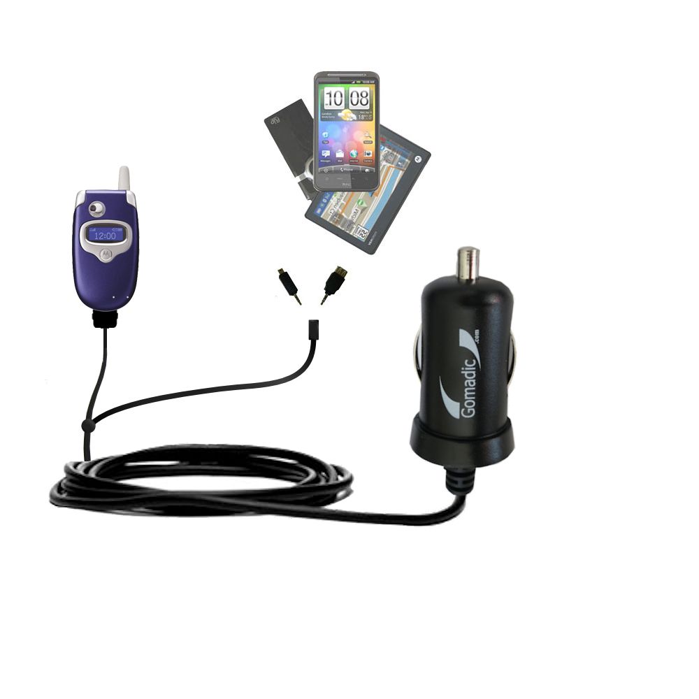 mini Double Car Charger with tips including compatible with the Motorola V330