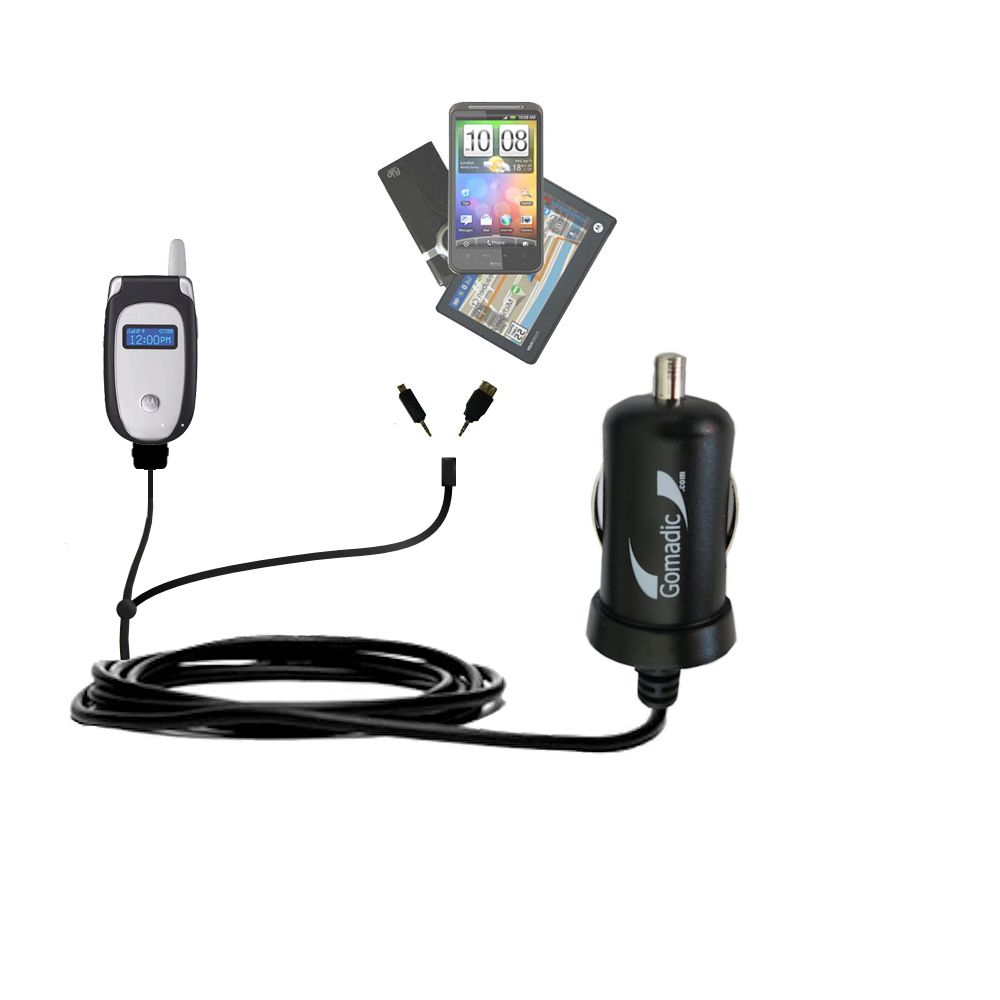 mini Double Car Charger with tips including compatible with the Motorola V540