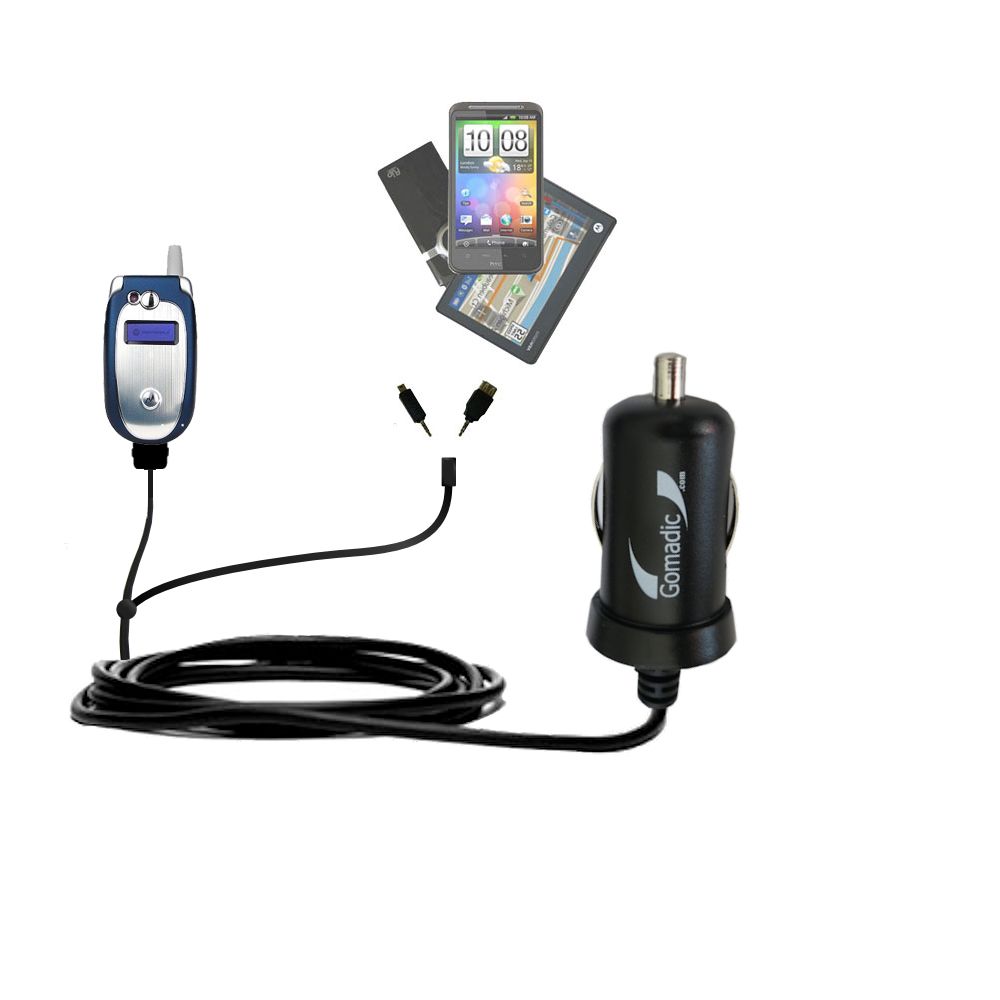 mini Double Car Charger with tips including compatible with the Motorola V551