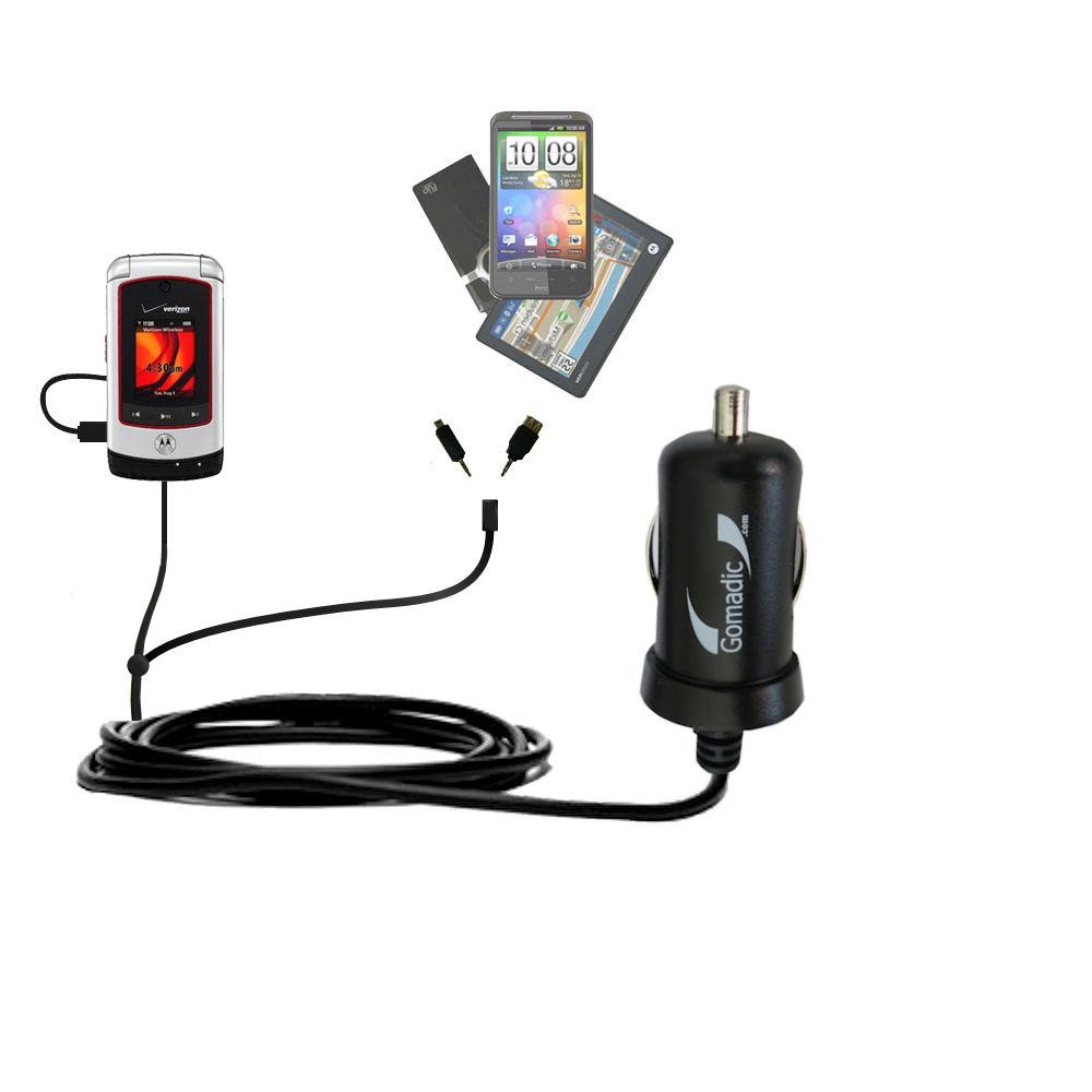 mini Double Car Charger with tips including compatible with the Motorola V750