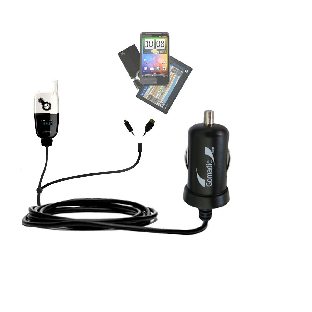 mini Double Car Charger with tips including compatible with the Motorola V872