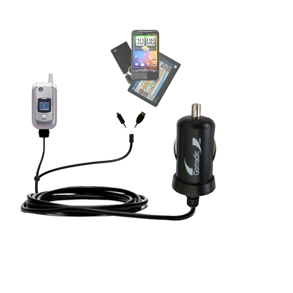 mini Double Car Charger with tips including compatible with the Motorola V975