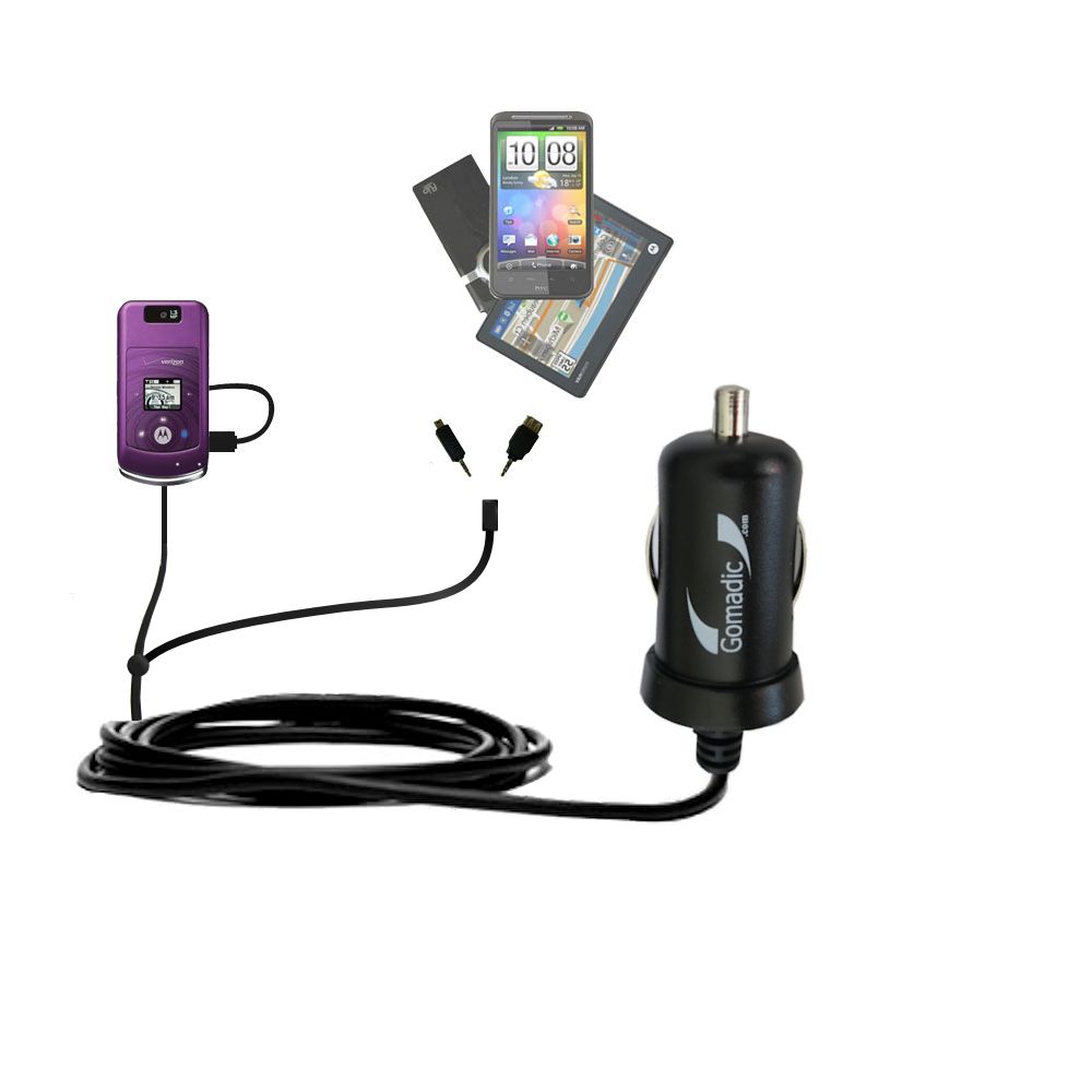 mini Double Car Charger with tips including compatible with the Motorola W755