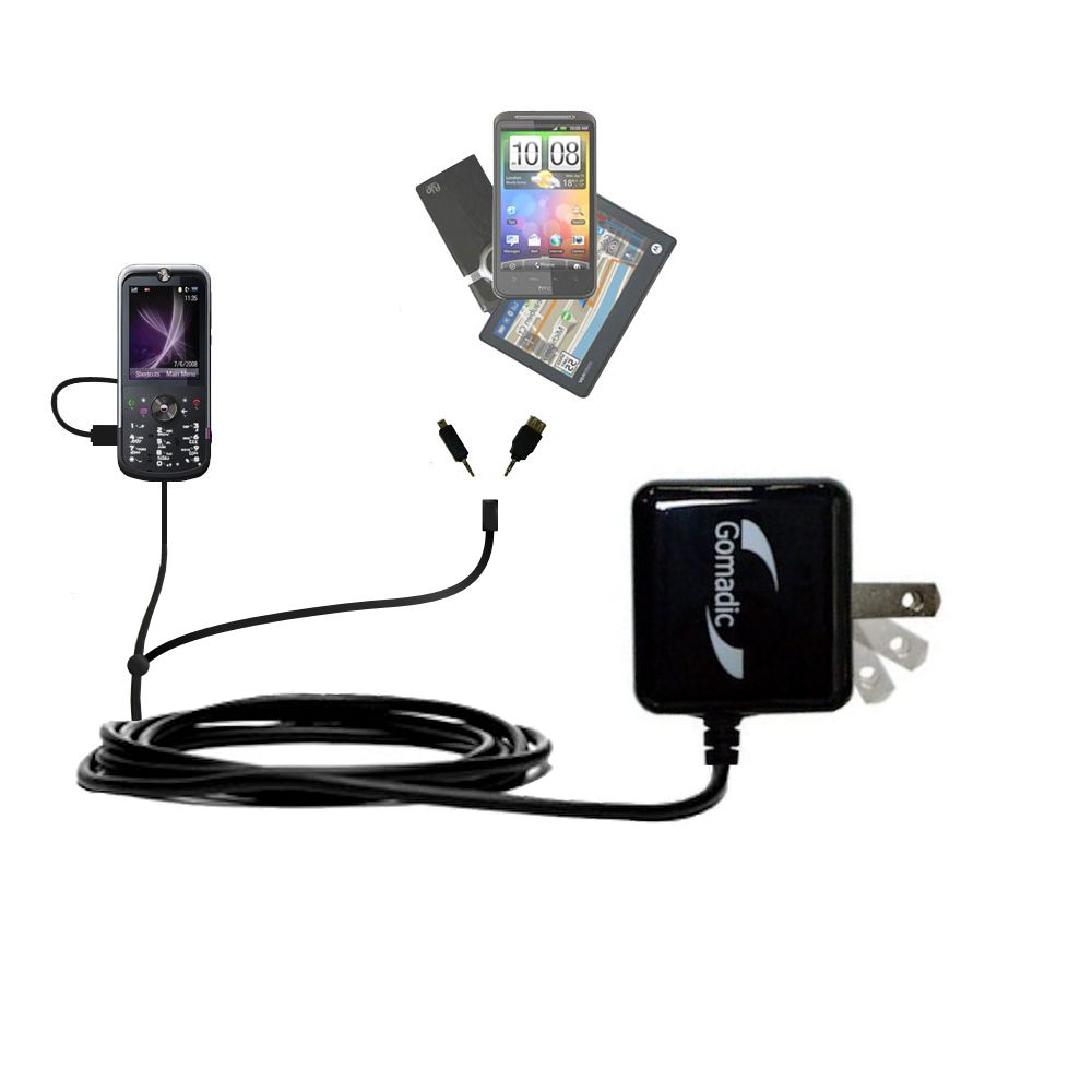 Gomadic Double Wall AC Home Charger suitable for the Motorola ZN5 - Charge up to 2 devices at the same time with TipExchange Technology