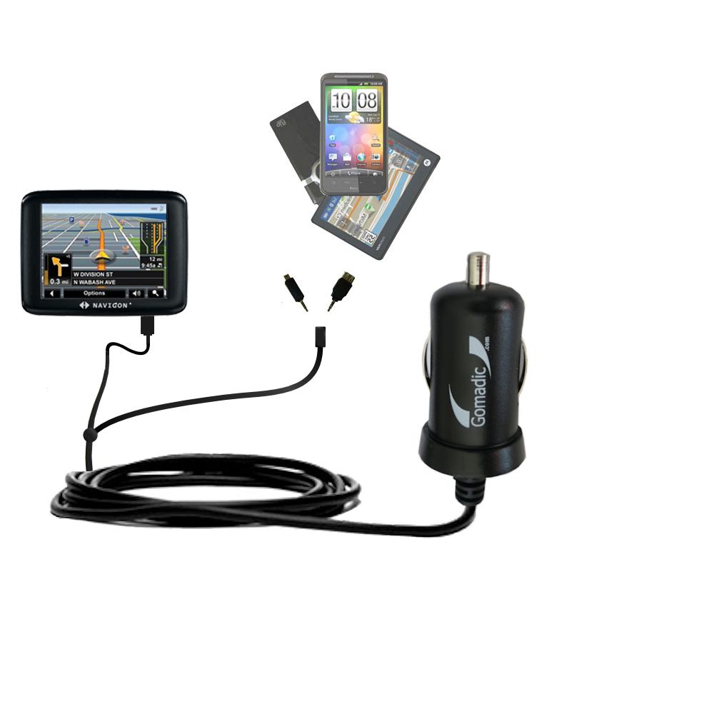 mini Double Car Charger with tips including compatible with the Navigon 2000S