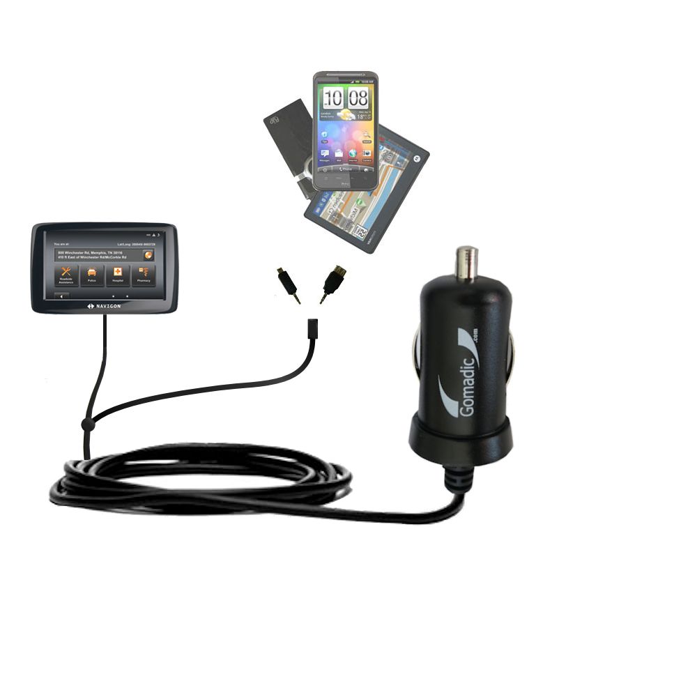 mini Double Car Charger with tips including compatible with the Navigon 2100