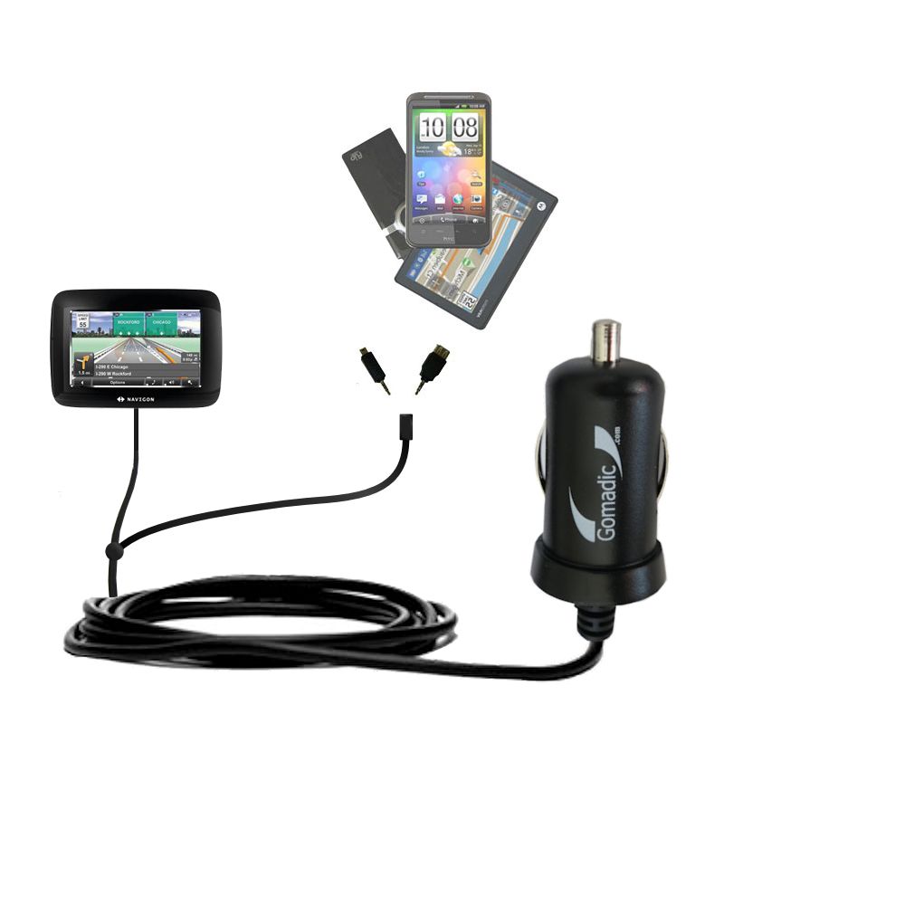 mini Double Car Charger with tips including compatible with the Navigon 7100