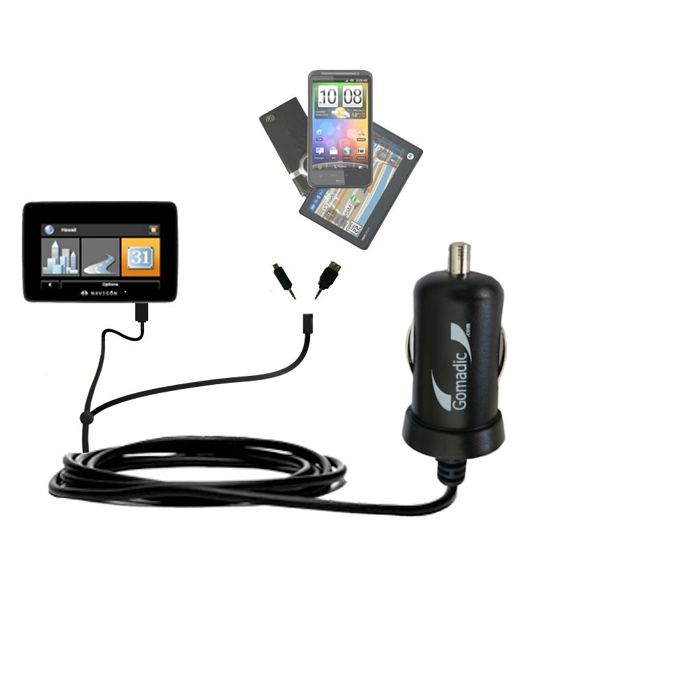 mini Double Car Charger with tips including compatible with the Navigon 7200T