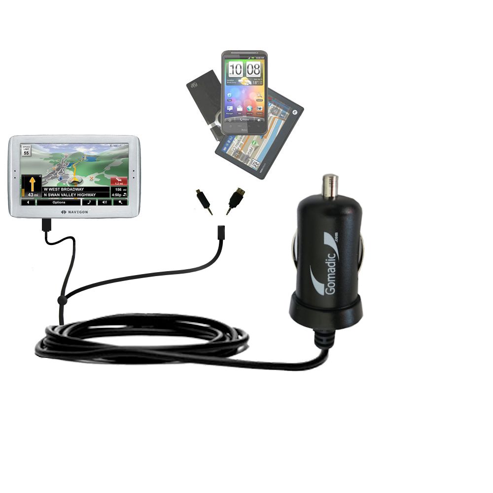 mini Double Car Charger with tips including compatible with the Navigon 8100T