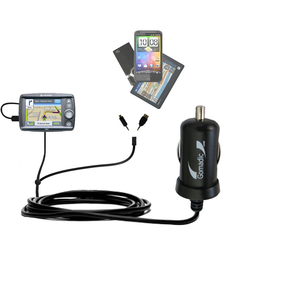 mini Double Car Charger with tips including compatible with the Navman F20 Europe