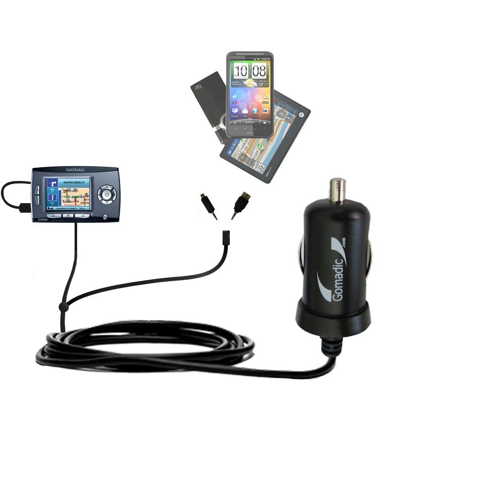 mini Double Car Charger with tips including compatible with the Navman iCN 320