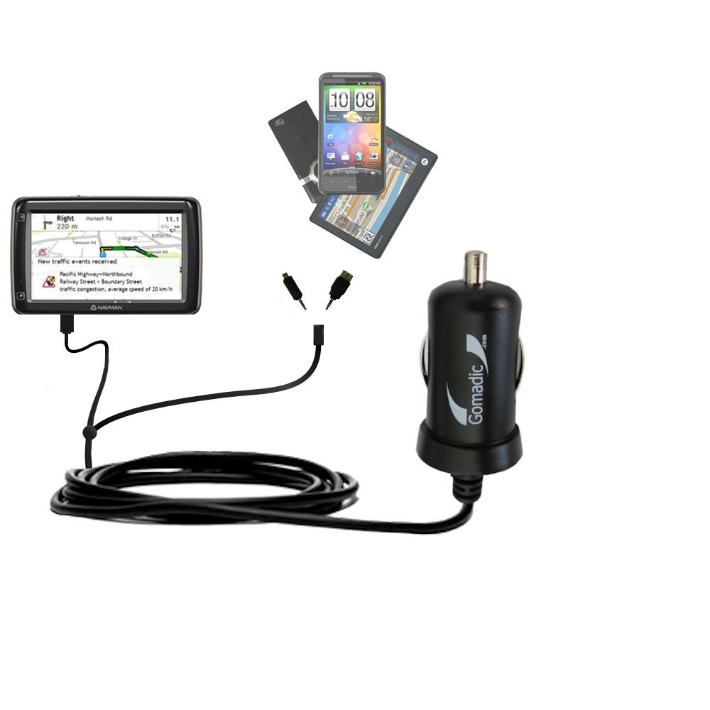 mini Double Car Charger with tips including compatible with the Navman MY65T