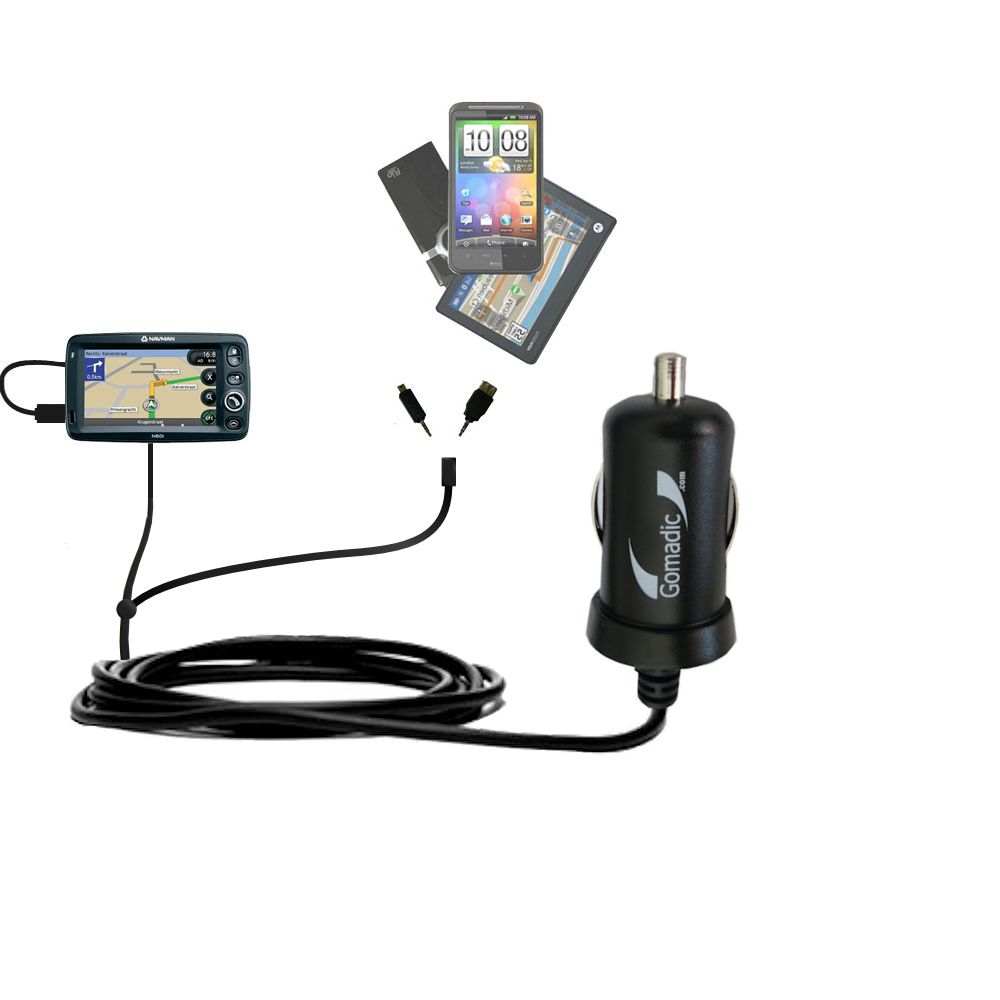 mini Double Car Charger with tips including compatible with the Navman N40i