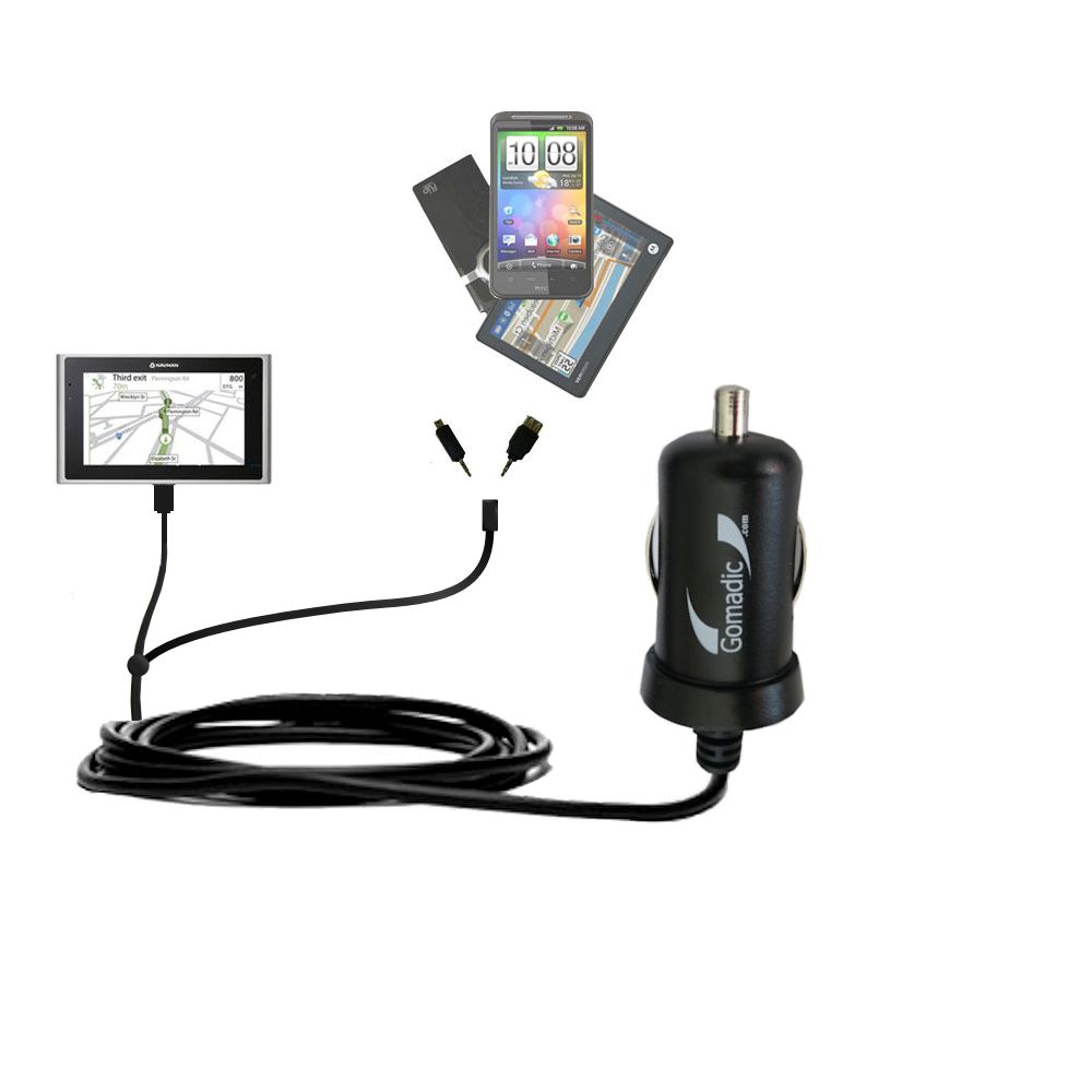 mini Double Car Charger with tips including compatible with the Navman S200 Europe