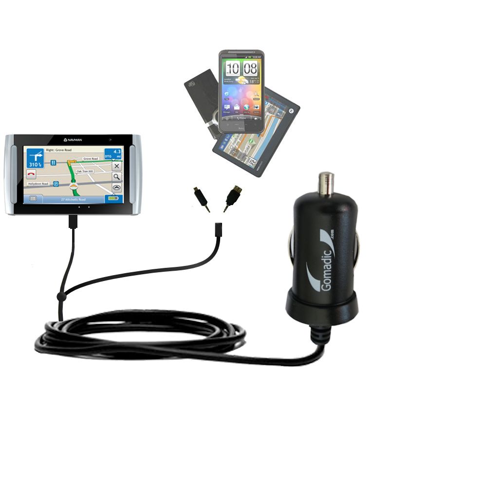 mini Double Car Charger with tips including compatible with the Navman s50