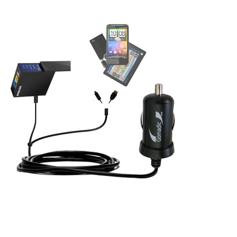 Double Port Micro Gomadic Car / Auto DC Charger suitable for the Netgear Trek N300 PR2000 - Charges up to 2 devices simultaneously with Gomadic TipExchange Technology