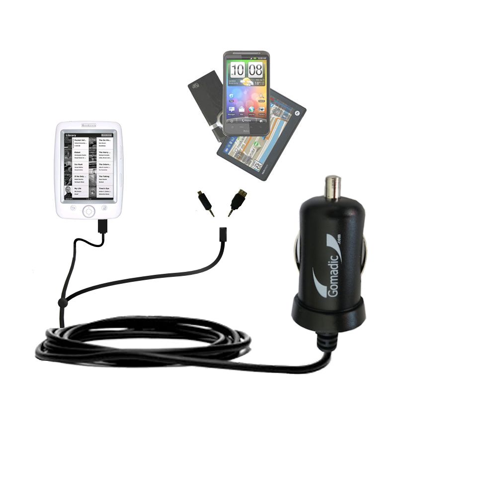 mini Double Car Charger with tips including compatible with the Netronix Bookeen Cybook Opus