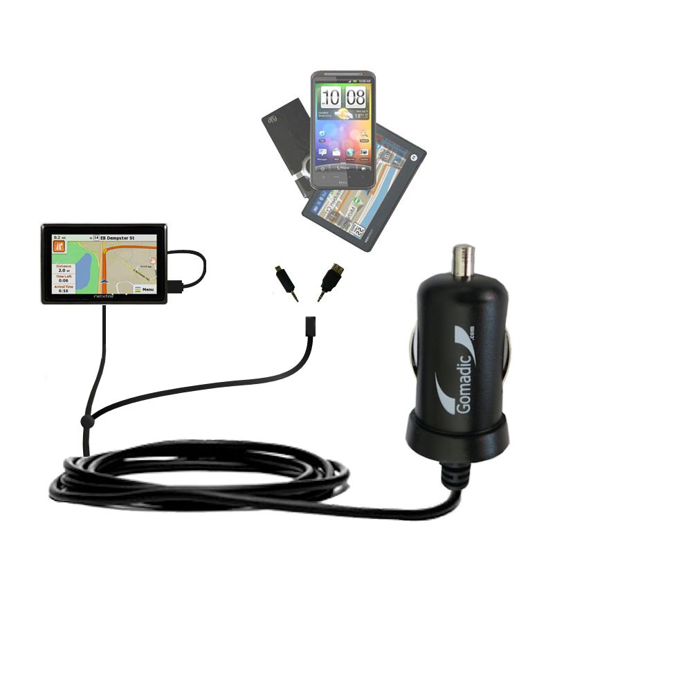 mini Double Car Charger with tips including compatible with the Nextar v5