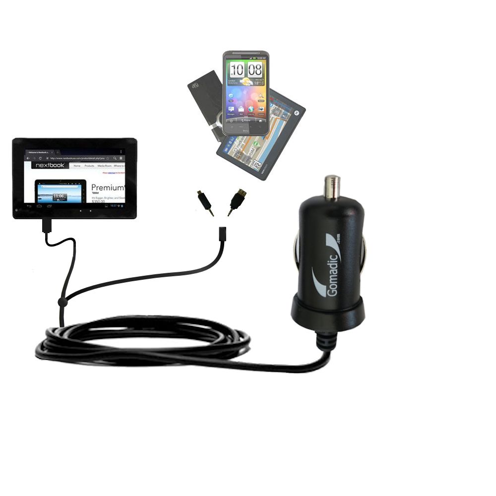 mini Double Car Charger with tips including compatible with the Nextbook Premium 7SE Next7P12