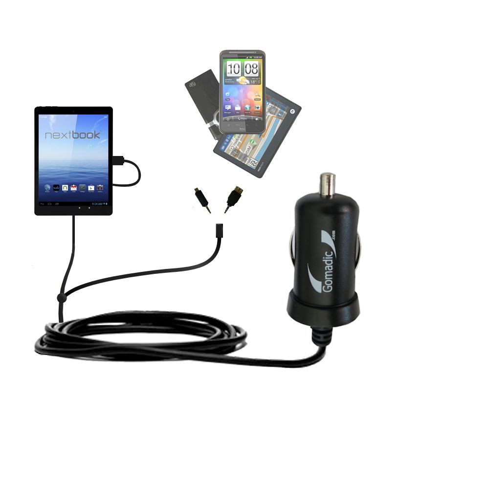 mini Double Car Charger with tips including compatible with the Nextbook Premium 8 HD NX008HD8G Tablet