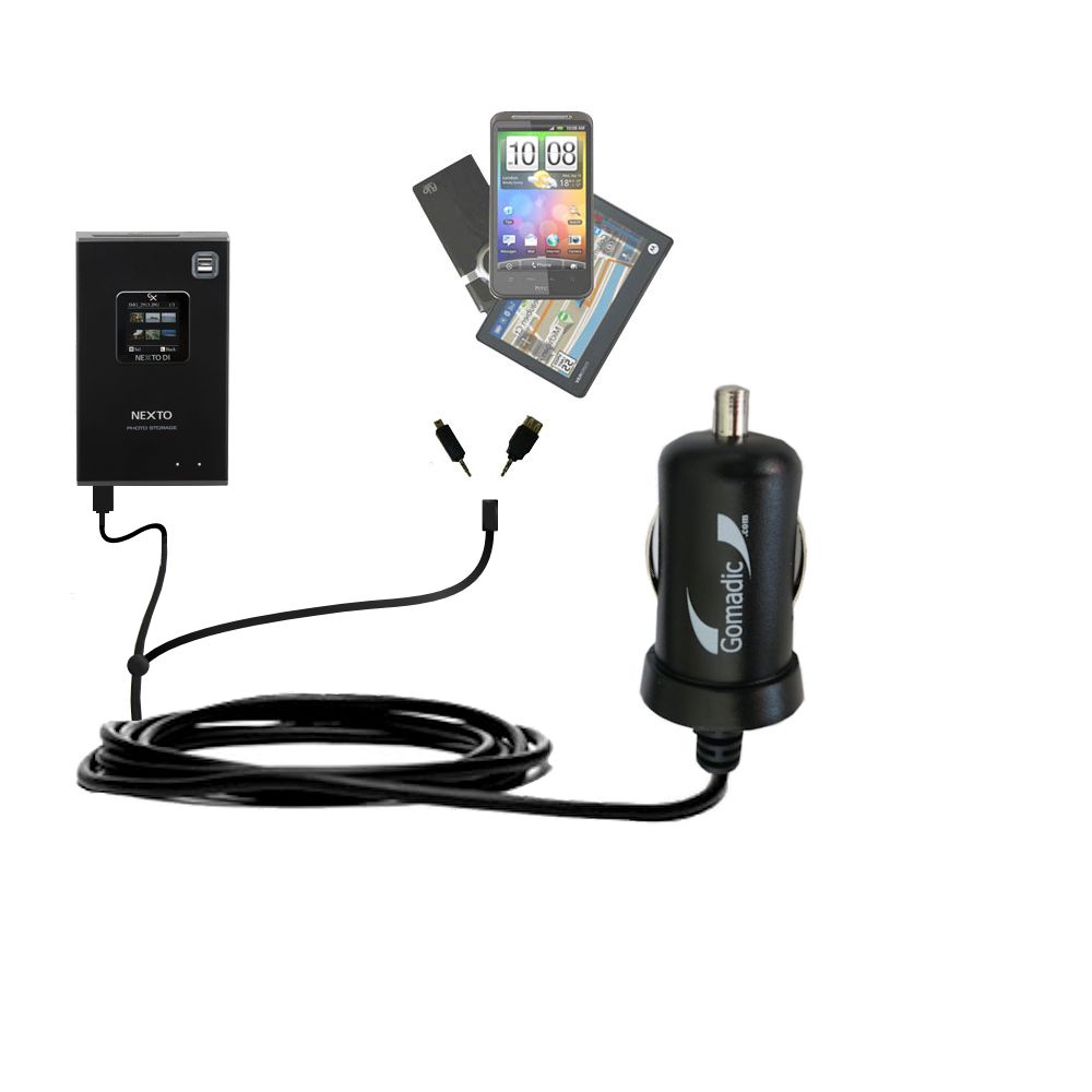 mini Double Car Charger with tips including compatible with the Nexto Di Extreme ND-2730 / ND2730