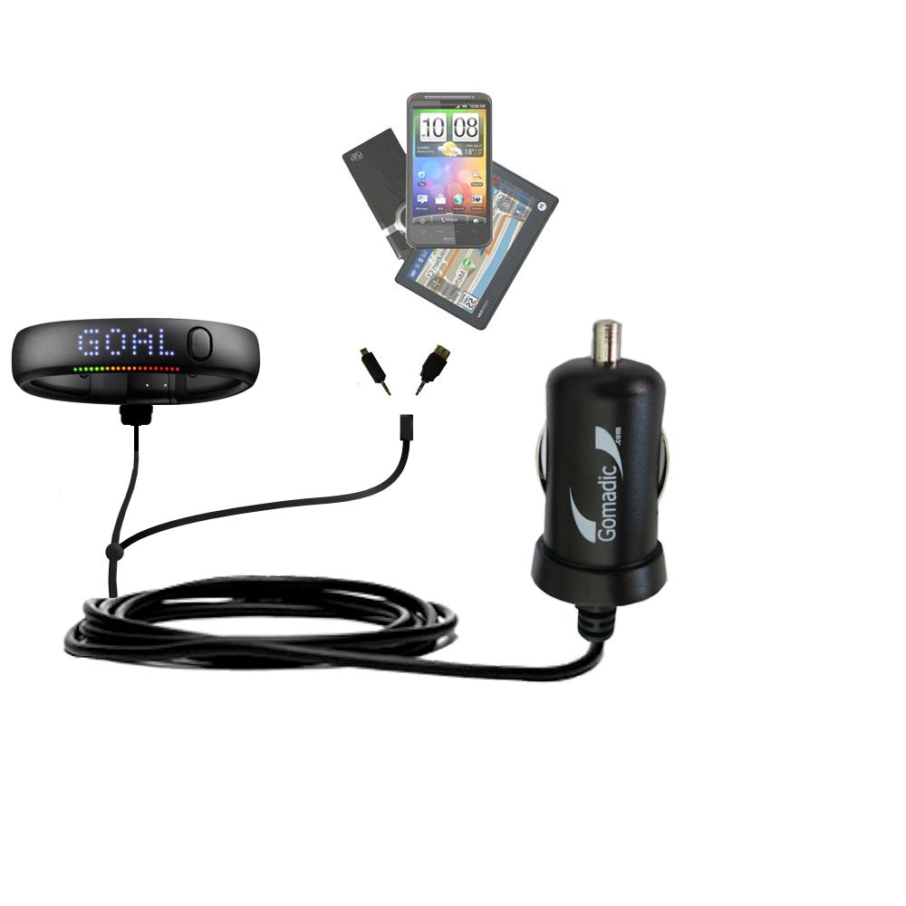 mini Double Car Charger with tips including compatible with the Nike Fuelband SE