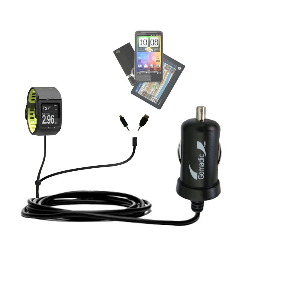 mini Double Car Charger with tips including compatible with the Nike SportWatch GPS