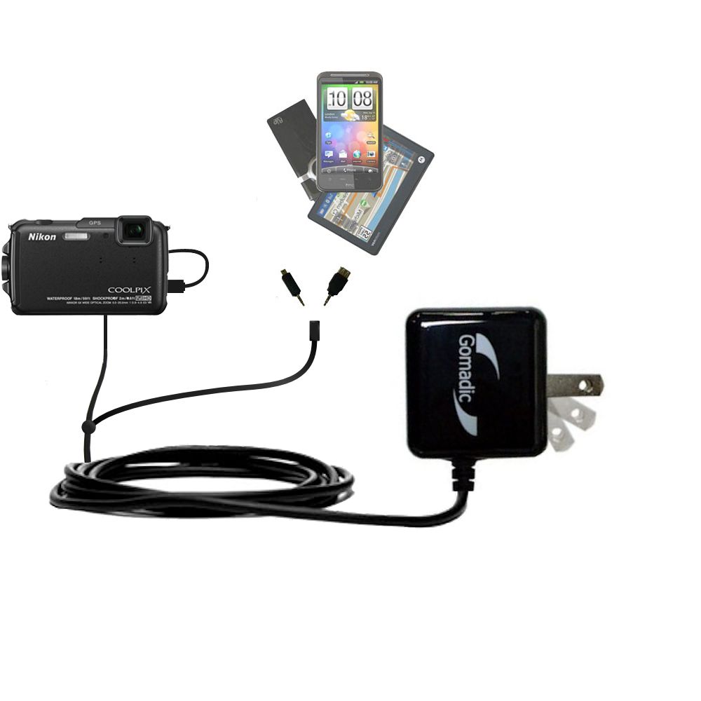 Double Wall Home Charger with tips including compatible with the Nikon Coolpix AW110