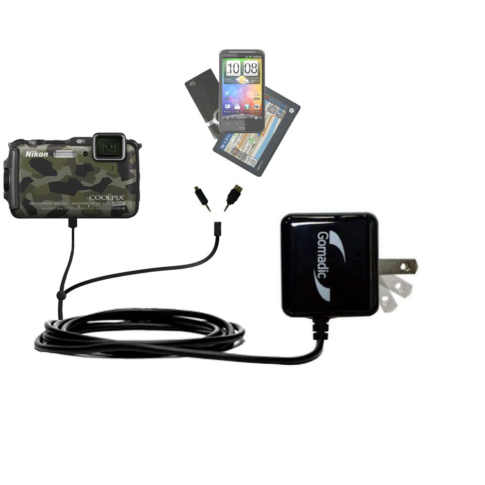 Double Wall Home Charger with tips including compatible with the Nikon Coolpix AW120 / AW120s