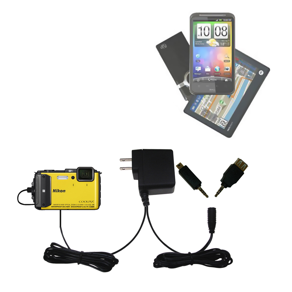 Double Wall Home Charger with tips including compatible with the Nikon Coolpix AW130