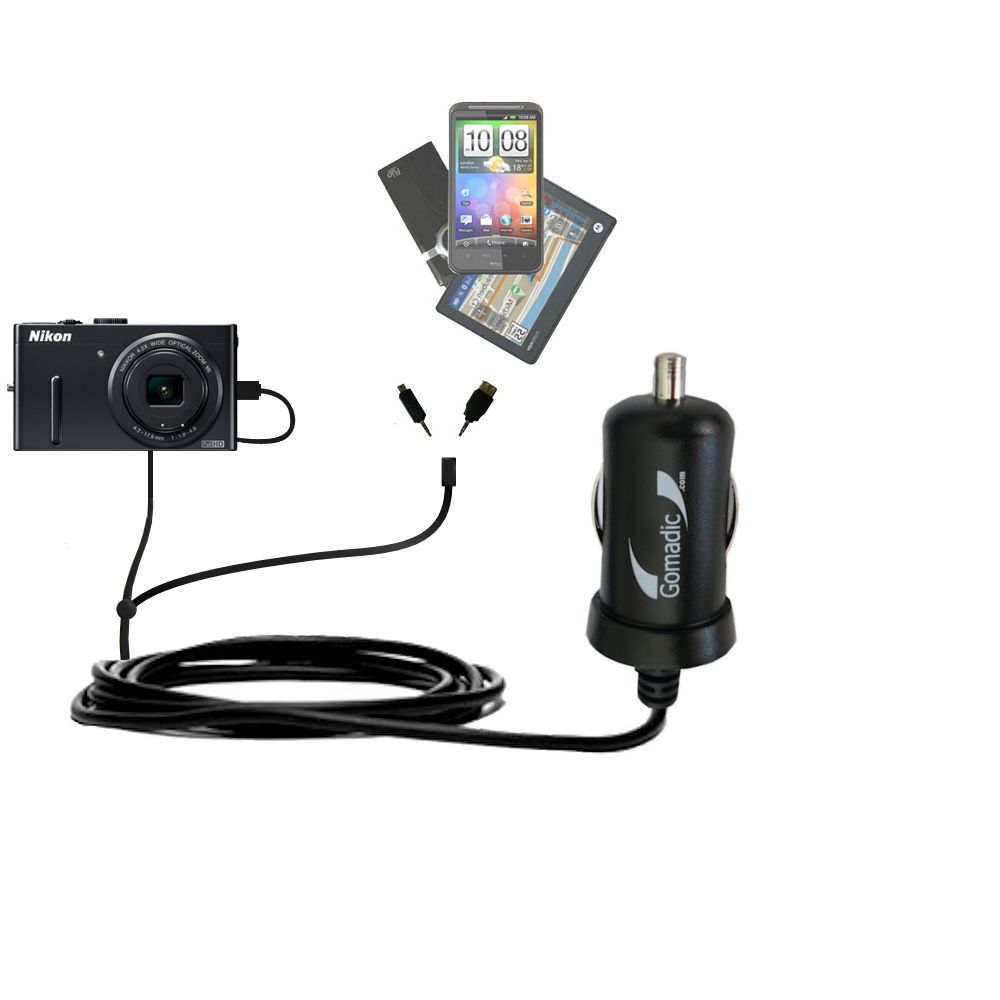 mini Double Car Charger with tips including compatible with the Nikon Coolpix P300