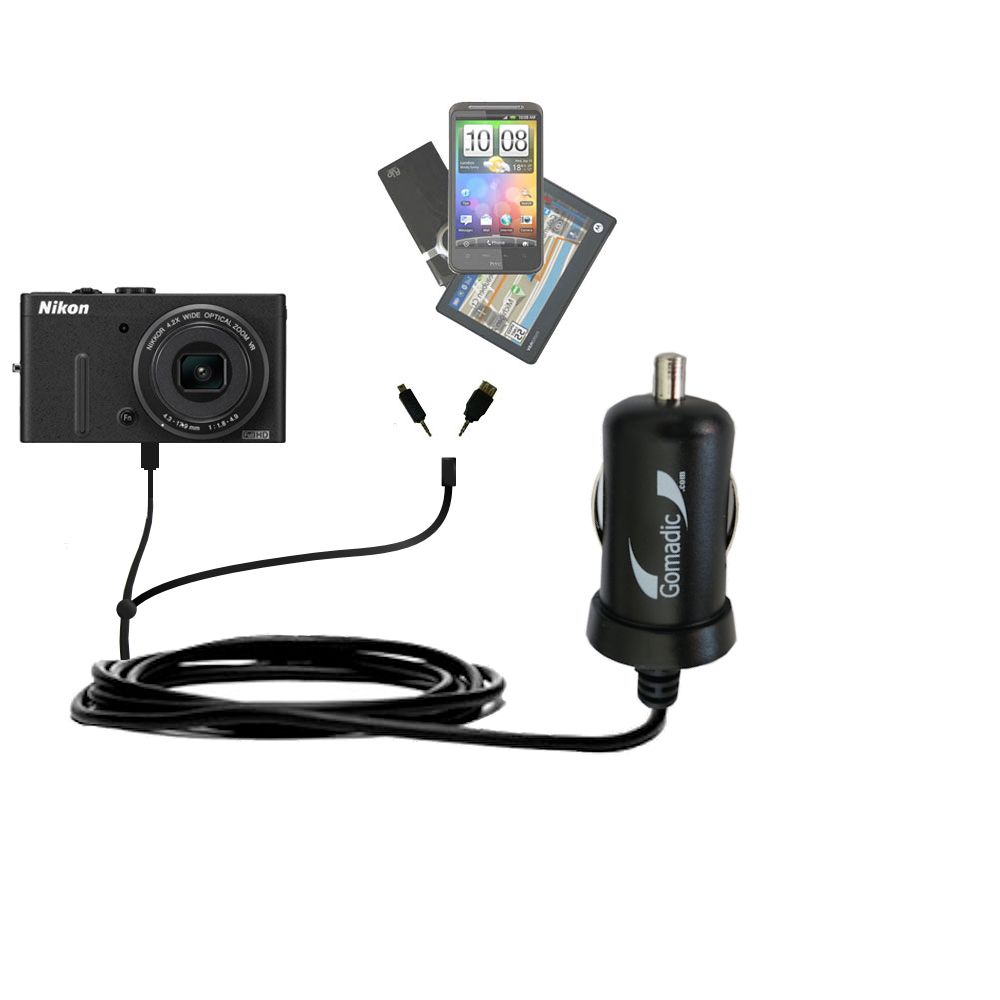 mini Double Car Charger with tips including compatible with the Nikon Coolpix P310