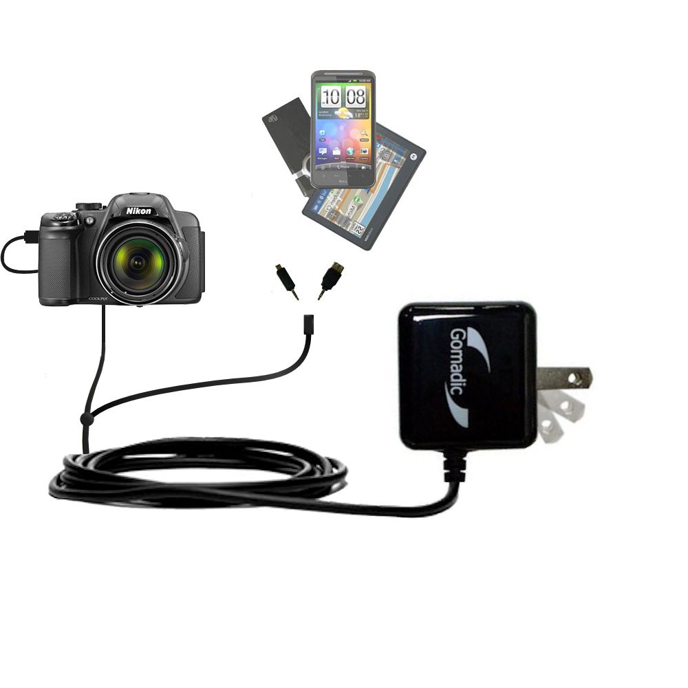 Double Wall Home Charger with tips including compatible with the Nikon Coolpix P510 / P520